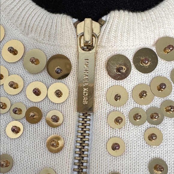 Michael Kors Cream Cardigan with Gold Sequins - Picture 3 of 5